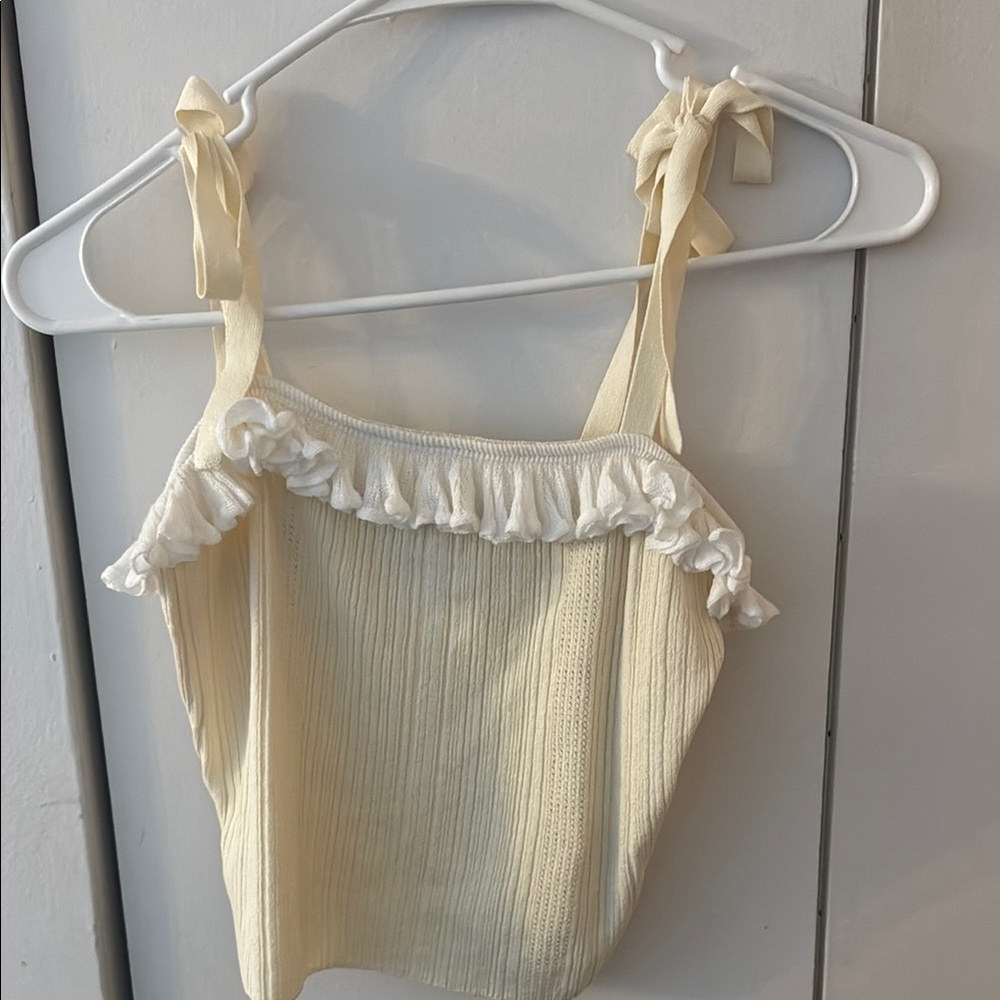 Cream Ruffle Strap Tank Top